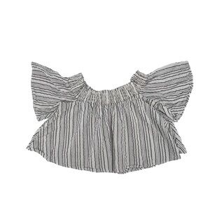 Kimchi Blue Black Striped Off The Shoulder Flounce Sleeve Crop Top Size M Womens
